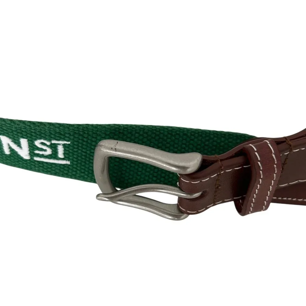 J.T. Spencer Leather Canvas Embroidered Green Belt Size 38